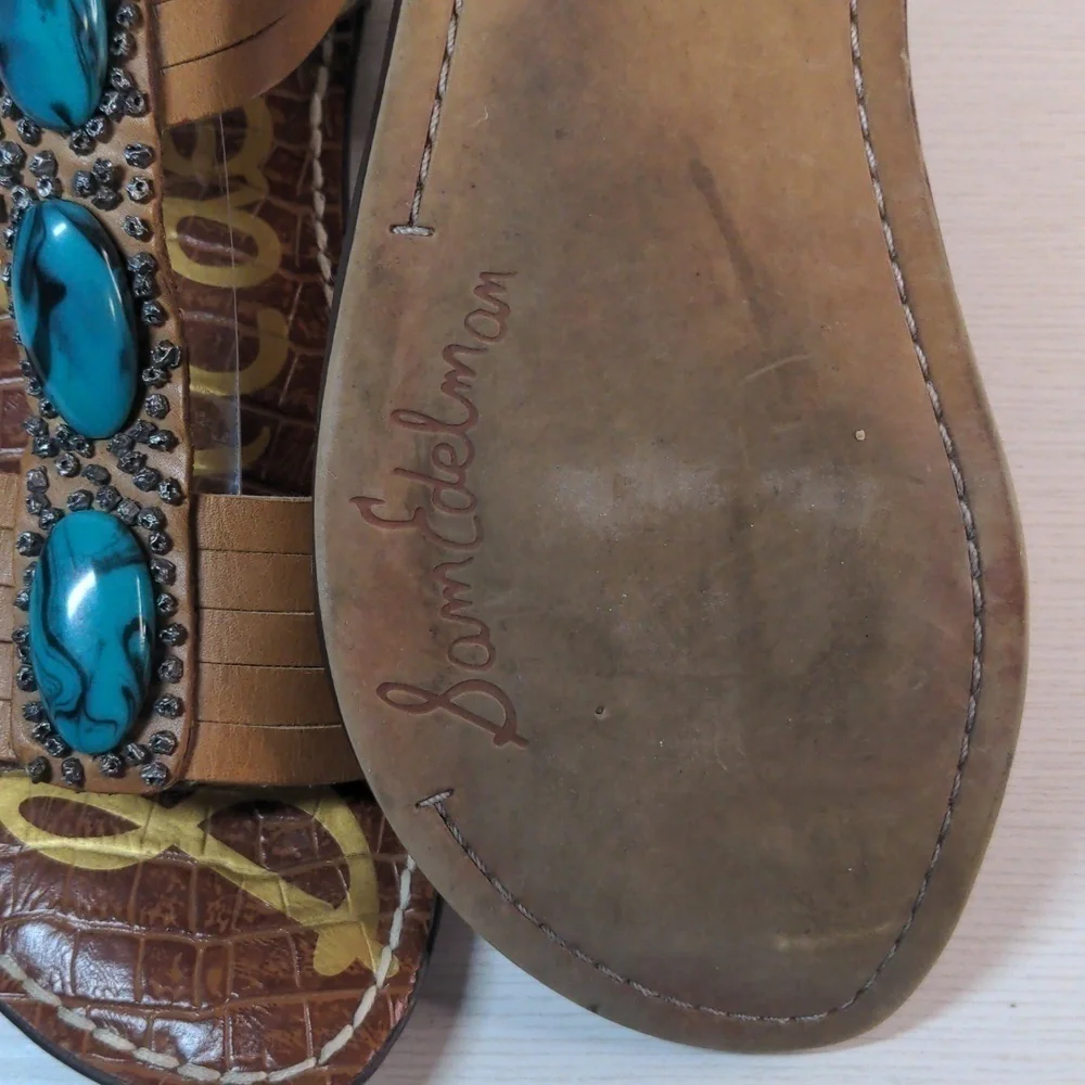 Sam Edelman strappy sandals leather uppers with turquoise beads on top size 9.5 - Picture 11 of 12